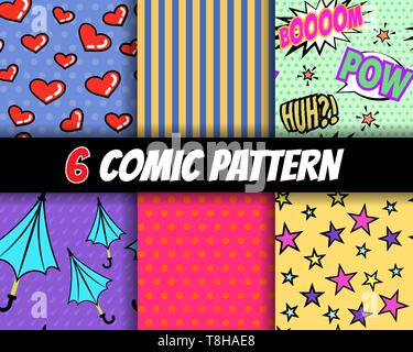 Fumetto seamless pattern set di vettore Illustrazione Vettoriale