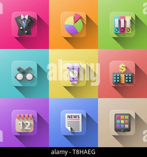 Vettore di piana icon set per il mobile e le applicazioni web Illustrazione Vettoriale