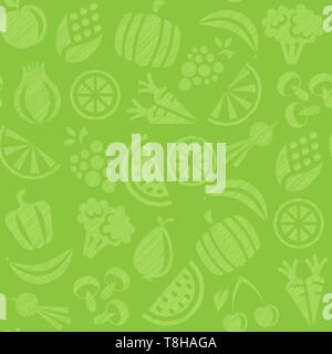 Verde sullo sfondo senza soluzione di continuità con la frutta e la verdura Illustrazione Vettoriale
