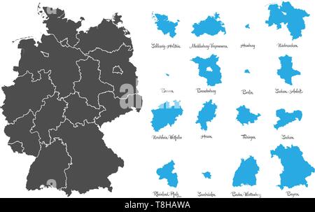 Germania mappa con gli stati federali set di vettore Illustrazione Vettoriale