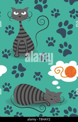 Gatti seamless vettore sfondo pattern Illustrazione Vettoriale
