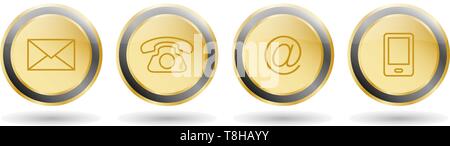Contattare il vettore icone di pulsanti gold Illustrazione Vettoriale
