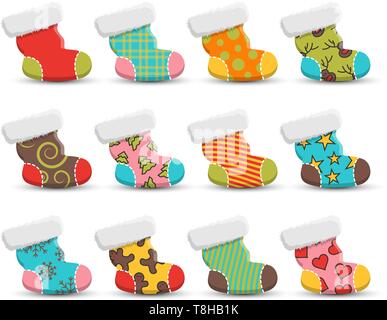 Calza di Natale set di vettore Illustrazione Vettoriale