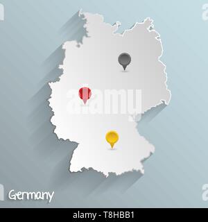 Paese Germania mappa 3D vettore grafico con marcatore Illustrazione Vettoriale