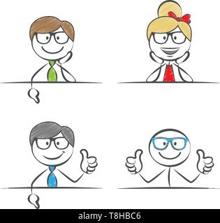 Stick figure business Thumbs up impostato Illustrazione Vettoriale