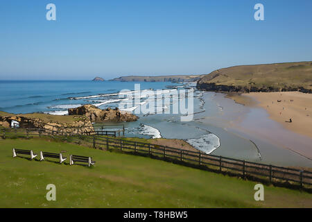 Perranporth beach North Cornwall illustrazione di un regno unito migliori spiagge per il surf Foto Stock