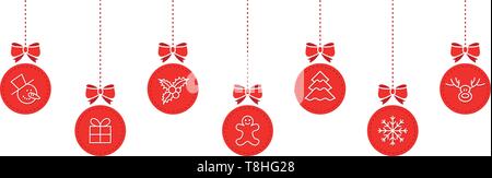Christmas baubles rosso con Natale icone Illustrazione Vettoriale