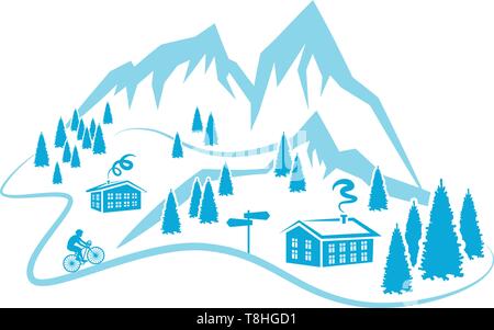 Montagne e alberi silhouette Illustrazione Vettoriale