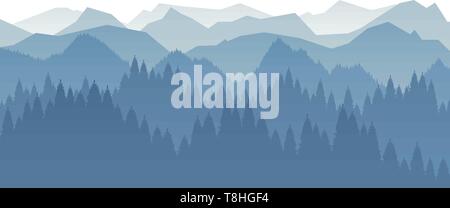 Silhouette di foresta montagne paesaggio di legno Illustrazione Vettoriale