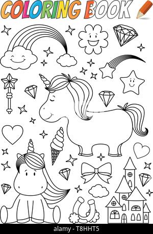 Unicorn Coloring Book template Illustrazione Vettoriale