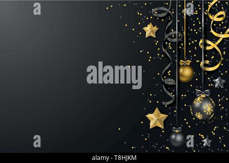 Buon Natale anno nuovo sfondo con sfere coriandoli stelle vettore Illustrazione Vettoriale