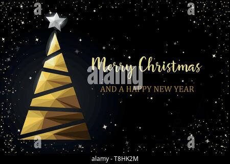 Albero di natale dorato scheda poligono Illustrazione Vettoriale