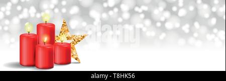 Avvento candele con star bokeh banner vettore Illustrazione Vettoriale