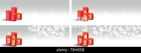 Avvento candele con numeri bokeh vettore set banner Illustrazione Vettoriale