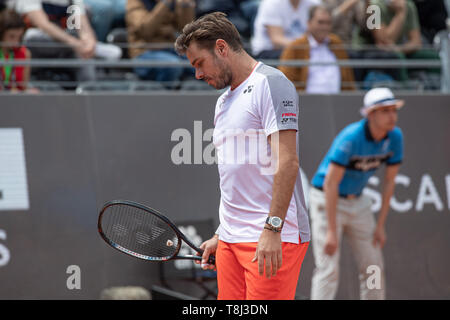 Roma, Italia. 14 Maggio, 2019. Stan Wawrinka(sui) guarda sconsolato contro David Goffin (BEL) durante Internazionali BNL d'Italia Italian Open al Foro Italico, Roma, Italia il 13 maggio 2019. Credit: UK Sports Pics Ltd/Alamy Live News Foto Stock