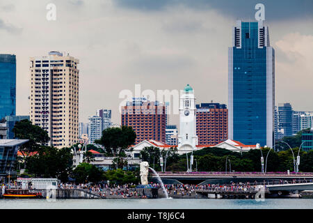 Marina Bay e il Parco Merlion, Singapore, Sud-est asiatico Foto Stock