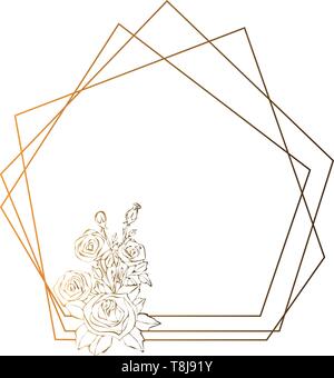 Oro rose frame, fiori il disegno e lo schizzo con line-art su sfondi bianchi. Illustrazione Vettoriale