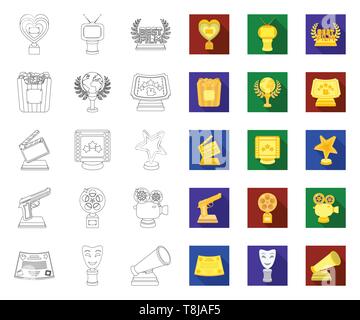 Film premi e riconoscimenti profilo,icone piatta in set di raccolta per il design. Il mondo Film Academy simbolo vettore illustrazione stock. Illustrazione Vettoriale