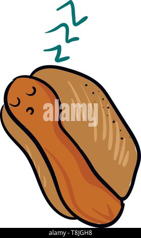 Un colore marrone hot dog con due occhi addormentato veloce, il vettore, il colore di disegno o illustrazione. Illustrazione Vettoriale