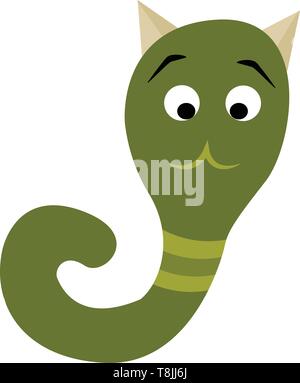 Un mostro verde appare come un serpente con grandi occhi, due corni, il vettore, il colore di disegno o illustrazione. Illustrazione Vettoriale