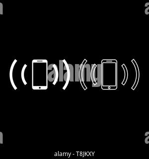 Lo smartphone emette onde radio onda sonora onde di emissione concetto contorno icona impostare il colore bianco illustrazione vettoriale stile piatto semplice immagine Illustrazione Vettoriale