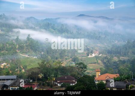 Sri Lanka, provincia di Uva, lungo la linea ferroviaria che collega Badulla a Kandy attraversando le regioni di montagna e le piantagioni di tè Foto Stock