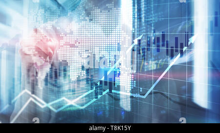 Finanziarie del mercato azionario Grafici Grafico a candela ROI ritorno sull'investimento Concetto di business. Foto Stock