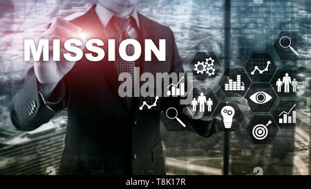 Missione il concetto di business. Finanziaria successo concetto grafico su schermo virtuale. Abstract background aziendale. Foto Stock