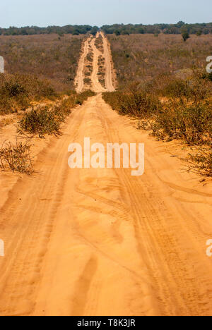 Pesante sabbia sui percorsi off-road attraversando Chobe National Park, Botswana Foto Stock