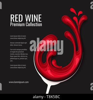 Vino rosso splash in vetro Illustrazione Vettoriale