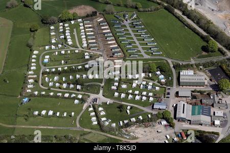 Vista aerea di Fron Farm Caravan & Camping Park, Hendre, stampo il Galles del Nord Foto Stock