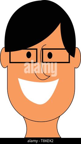 Cartoon faccia di un uomo che indossa rettangolare nero lenti di vetro che non ha alcun telaio o tempio sembra felice mentre sorridente, il vettore, il colore di disegno o illustrat Illustrazione Vettoriale