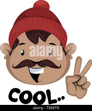 L uomo è mostra cool con la mano il gesto, illustrazione, vettore su sfondo bianco. Illustrazione Vettoriale