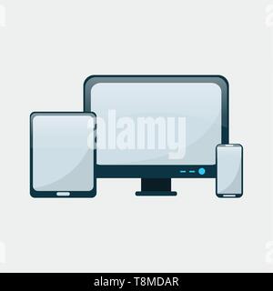 Monitor, tablet e smartphone illustrazione vettoriale Illustrazione Vettoriale