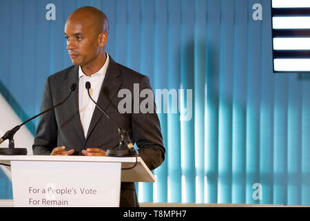 Cardiff Wales, Regno Unito, 13 maggio 2019. Chuka Umunna parla durante la modifica del Regno Unito voto popolare e rimangono evento presso il Principato Stadium con MPs includin Foto Stock