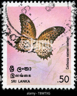 Con timbro postale timbro da Sri Lanka in The Butterfly Series pubblicato nel 1978 Foto Stock