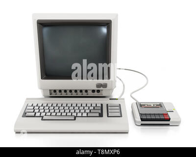 Vintage personal computer con lettore di cassette. 3D'illustrazione. Foto Stock