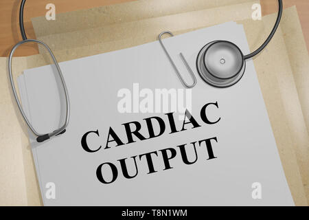 3D illustrazione della gittata cardiaca titolo su un documento medico Foto Stock