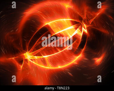 Fiery incandescente stringhe di energia nello spazio, generato dal computer sfondo astratto, rendering 3D Foto Stock