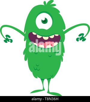 Happy cartoon uno Green Eyed Monster. Illustrazione Vettoriale di divertenti monster. Il design di Halloween Illustrazione Vettoriale