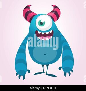 Funny cartoon mostro con un occhio. Vector blue monster illustrazione. Grande set di caratteri di Halloween Illustrazione Vettoriale