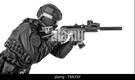 Moderno soldato dell'esercito, polizia SWAT stati su bianco Foto Stock