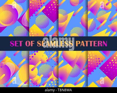 Set di seamless pattern con liquido colorato forme. Elementi geometrici con gradiente. Illustrazione Vettoriale Illustrazione Vettoriale