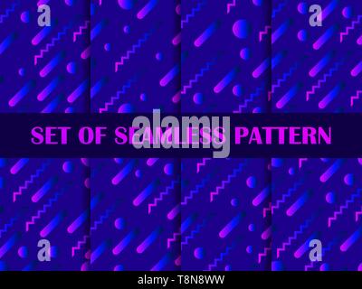 Set di seamless pattern con liquido colorato forme. Elementi geometrici con gradiente. Illustrazione Vettoriale Illustrazione Vettoriale