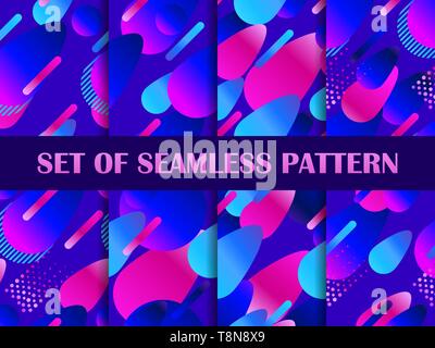 Set di seamless pattern con liquido colorato forme. Elementi geometrici con gradiente. Illustrazione Vettoriale Illustrazione Vettoriale