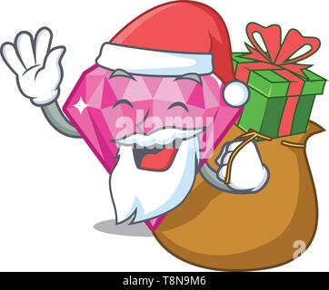 Santa con dono diamante rosa in una scatola di cartone animato Illustrazione Vettoriale