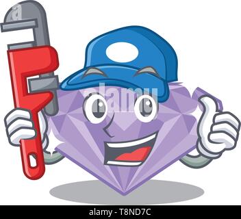 Plumber diamante viola nella scatola di cartone animato Illustrazione Vettoriale