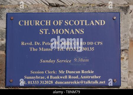 Segno blu di St Monans Chiesa Parrocchiale, Fife, Scozia, Regno Unito. Foto Stock