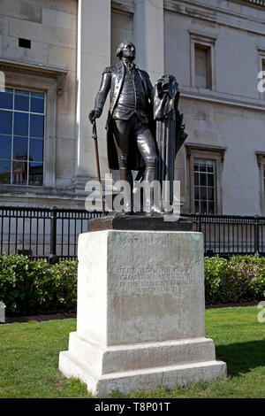 George Washington statua, Trafalgar Square, Charing Cross a Londra, Inghilterra, Regno Unito, Europa Foto Stock