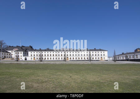 Stoccolma, Svezia - 20 Aprile 2019: gli edifici e i loro dettagli al castello di Karlberg in una giornata di sole il 20 aprile 2019 a Stoccolma, Svezia. Foto Stock